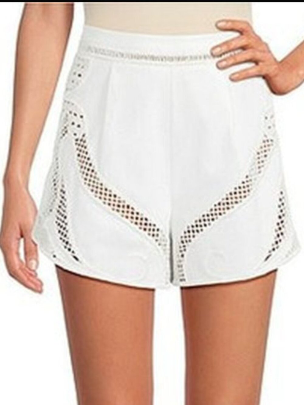 Gianni Bini Lace-Insert High-Waisted Shorts – Cream – Size 6 (NWT)